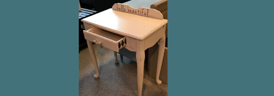 desk repurposed as vanity by Amy's Upcycles