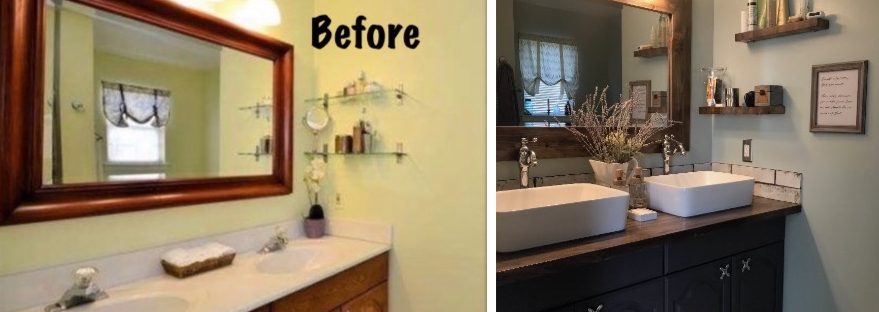 bathroom renovation, before and after pictures, Amy's Upcycles