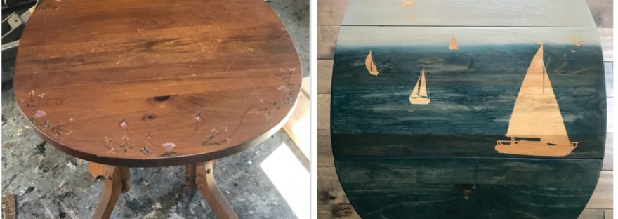drop leaf table, stain art, Amy's Upcycles, Pottstown PA, TCACC, upcycle, painted furniture