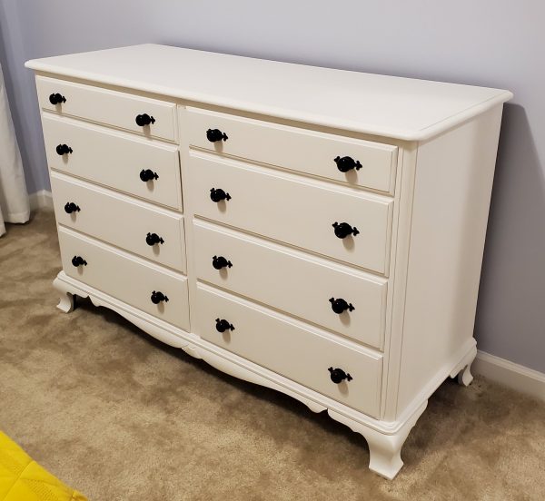 Amy's Upcycles, Pottstown PA, dresser, white dresser, upcycle, refinish, tack, painted furniture