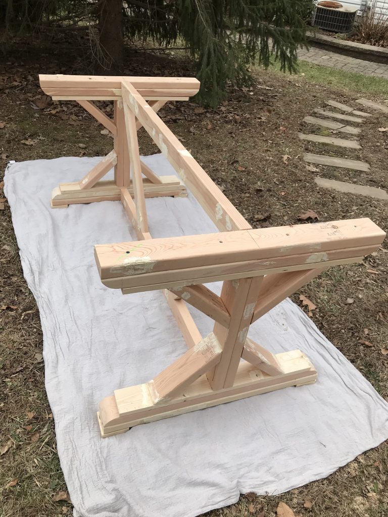 Trestle table base under construction