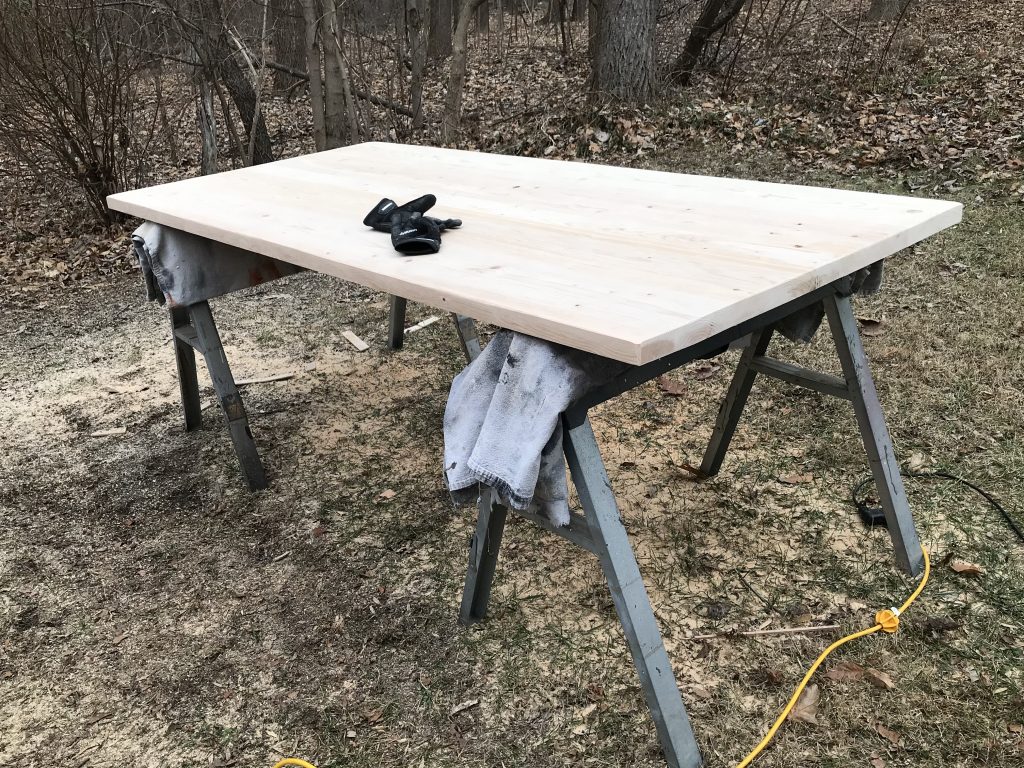 Trestle table top under construction