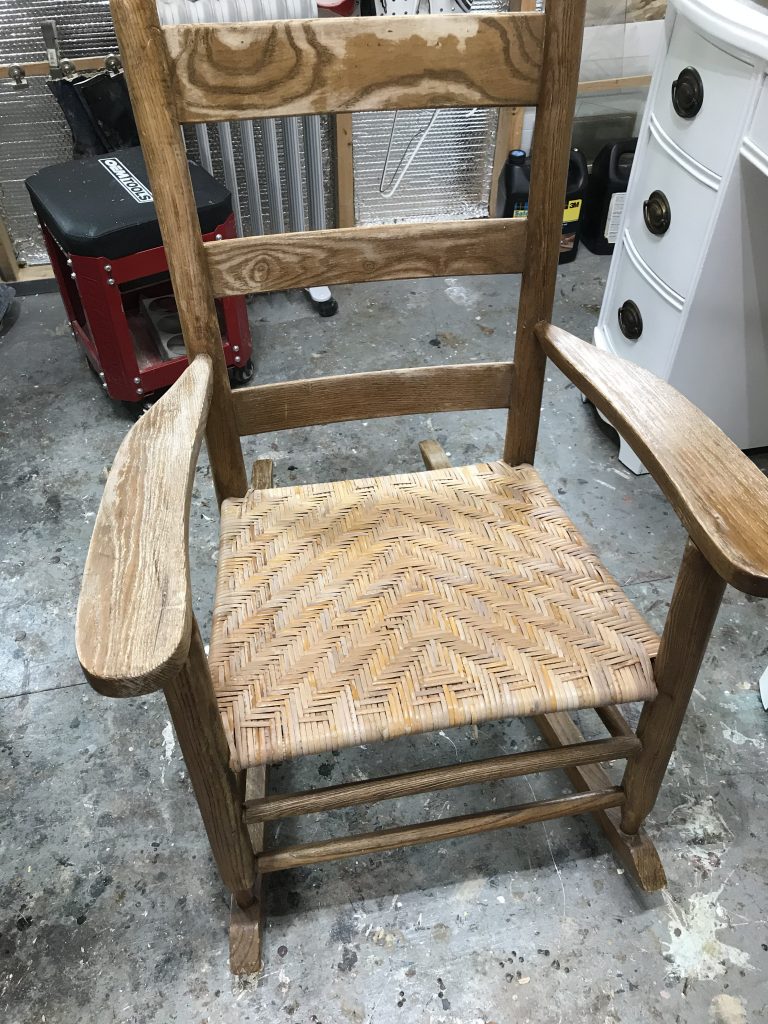 mom’s childhood rocker with woven seat