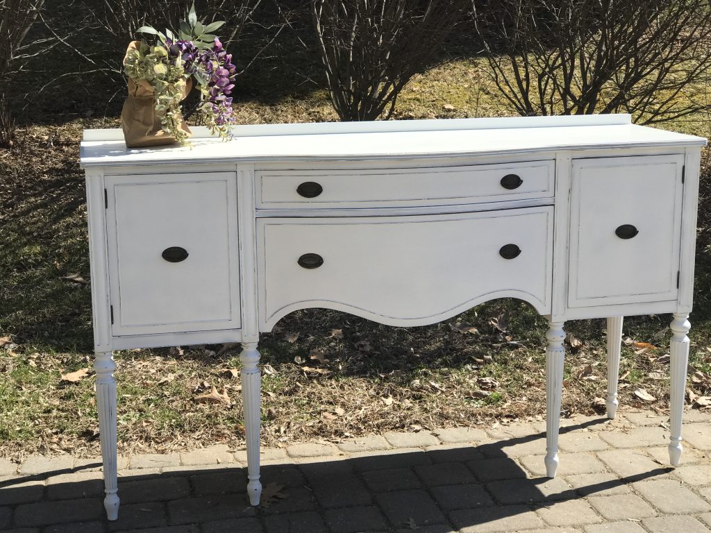 white buffet, lilac and lace co
