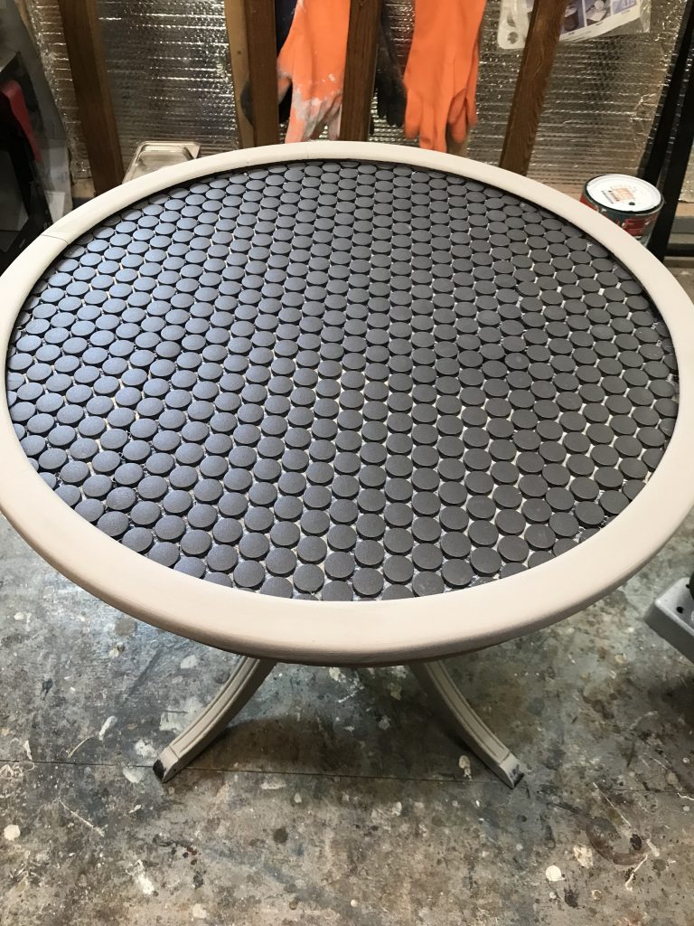 Round side table with tile top